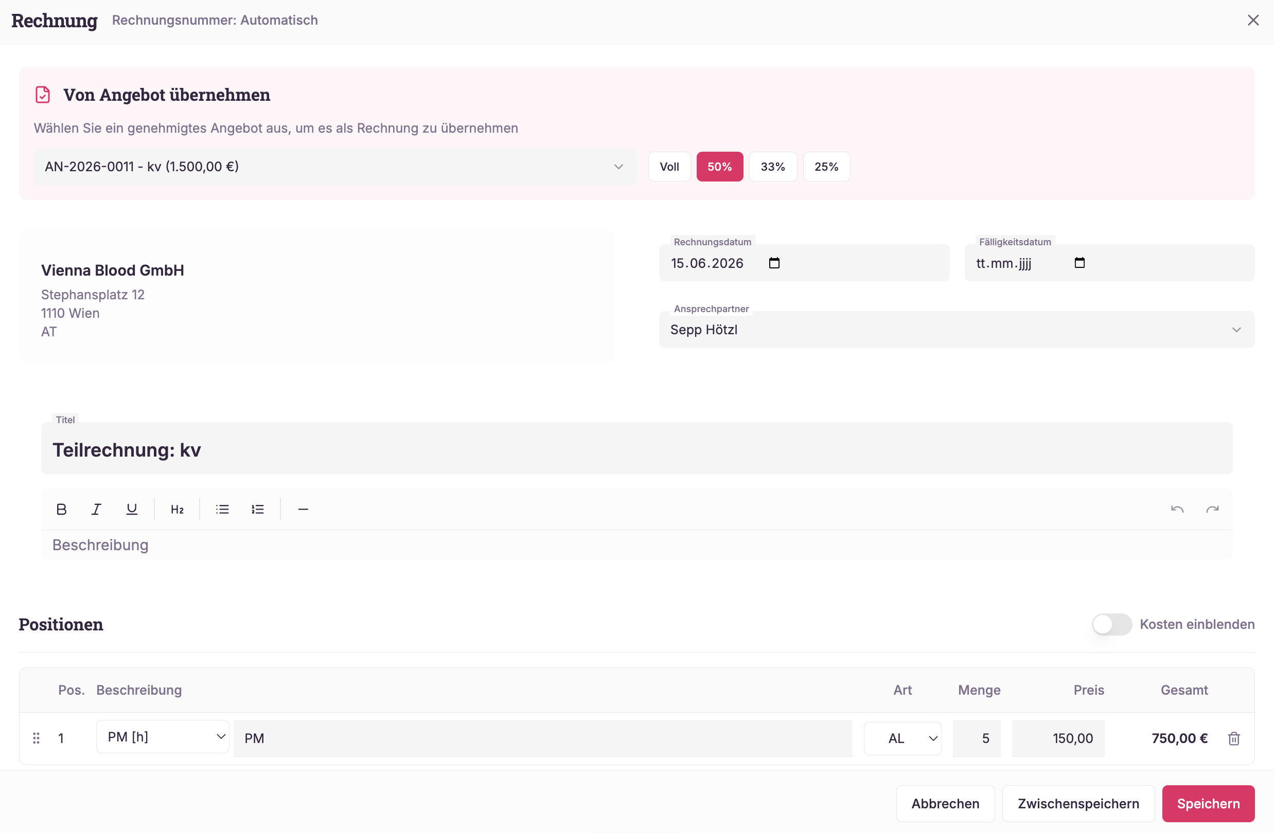 Rechnung Screenshot